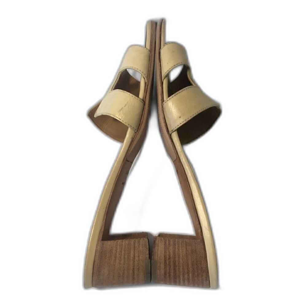 HERMES Oasis "H" Cut Out Sandals Women's Size 6.5 Cream Tan Block Heel Shoe - Picture 13 of 15